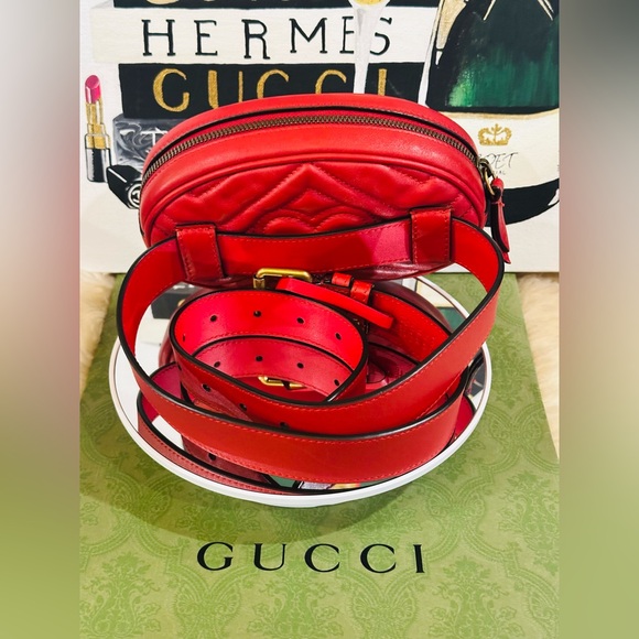 💎GUCCI GG MARMONT Quilted Belt Bag RANK A Size 85-34 Full Inclusion - Picture 4 of 16